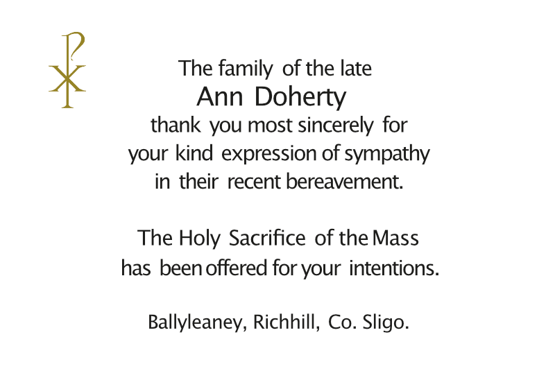 Back of an acknowledgement card