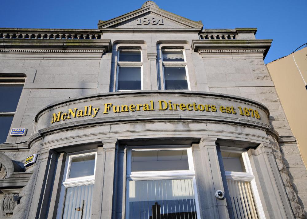 The entrance to McNally’s funeral home
